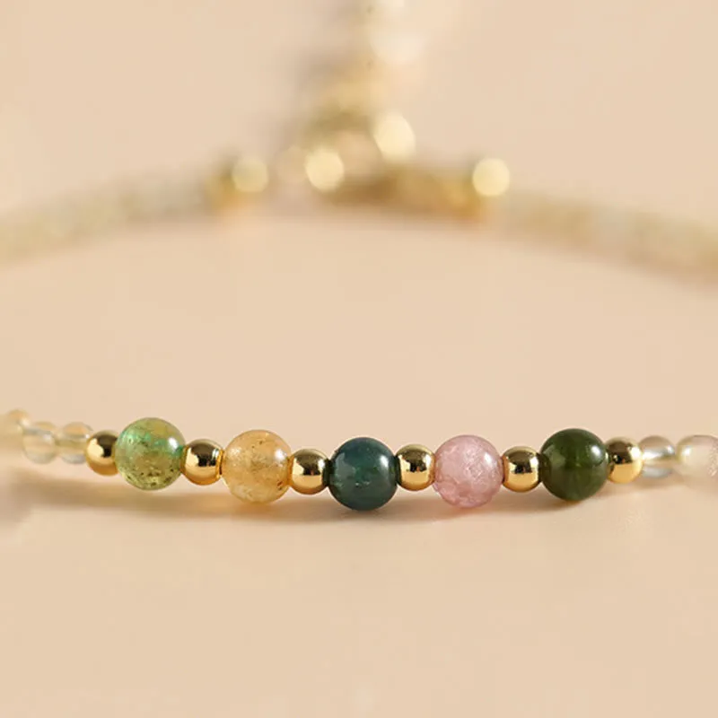 Buddha Stones 2.5mm Ultra-thin Citrine Tourmaline 14K Gold Filled Copper Beads Prosperity Bracelet