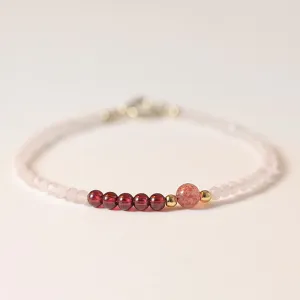 Buddha Stones 2mm Rose Quartz Garnet Strawberry Quartz Ultra-Thin Beads Healing Energy Bracelet