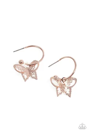 Butterfly Freestyle Rose Gold Paparazzi Earrings