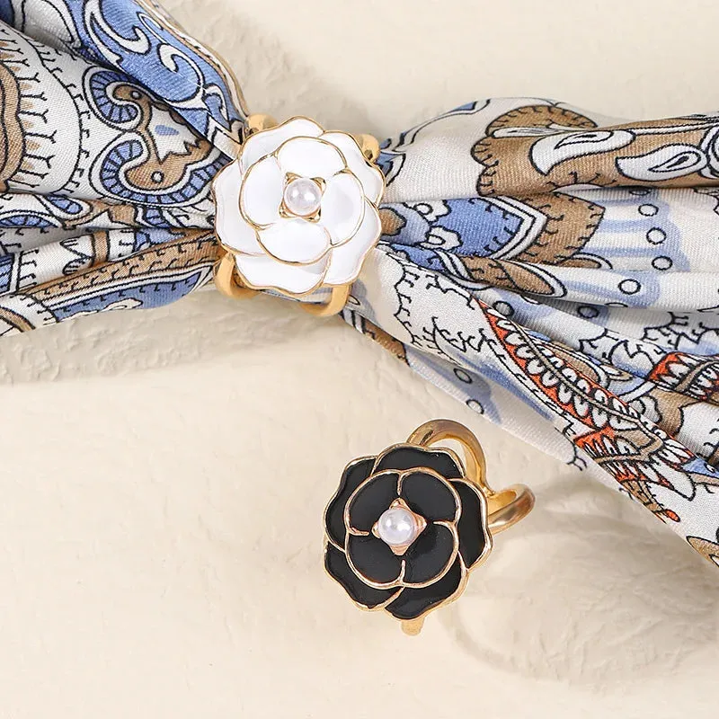 Camellia Silk Scarf Buckle Pin Women Coat Belt Buckles Shawl Ring Clip Scarves Fastener Brooches Clothing Corner Knotted Buttons
