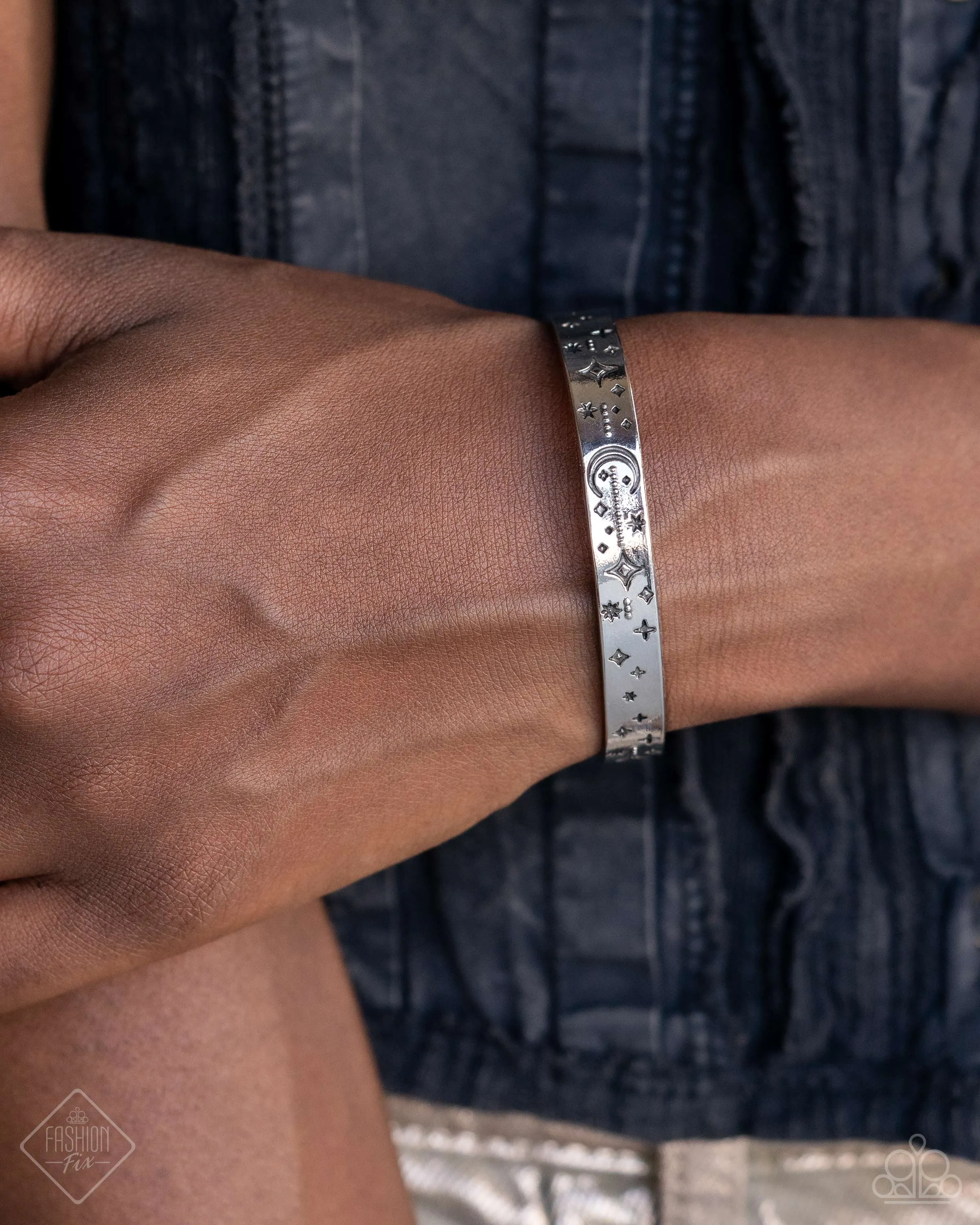 Celestial Captain - Silver - Moon and Star Paparazzi Cuff Bracelet - June 2024 Sunset Sightings