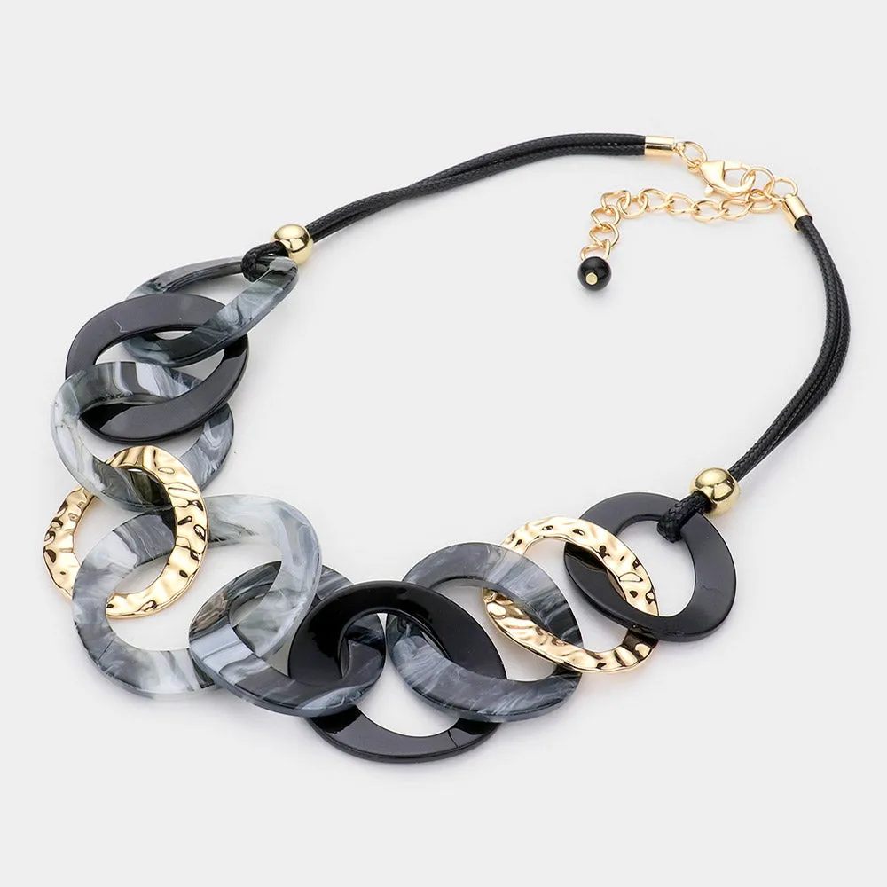 Celluloid Acetate Hammered Open Metal Oval Link Necklace