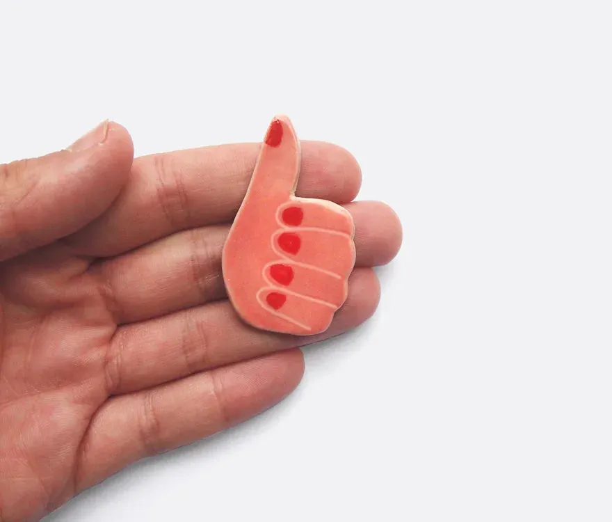Ceramic Brooch: Thumbs Up | Togetherness