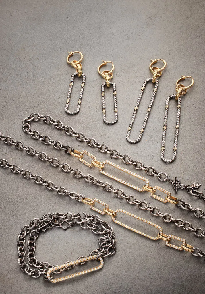 Chain Link Necklace with Pave Paperclip