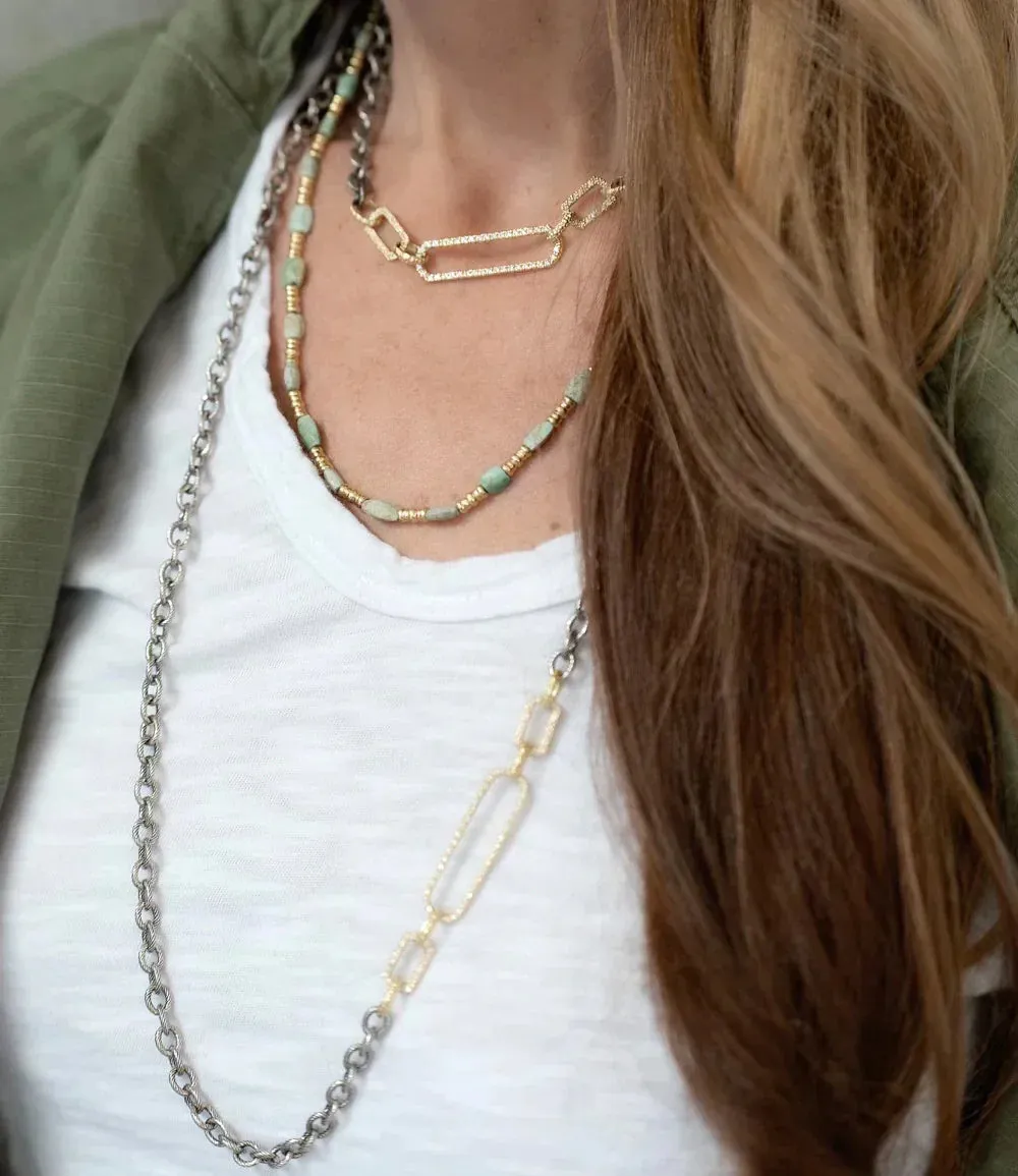 Chain Link Necklace with Pave Paperclip