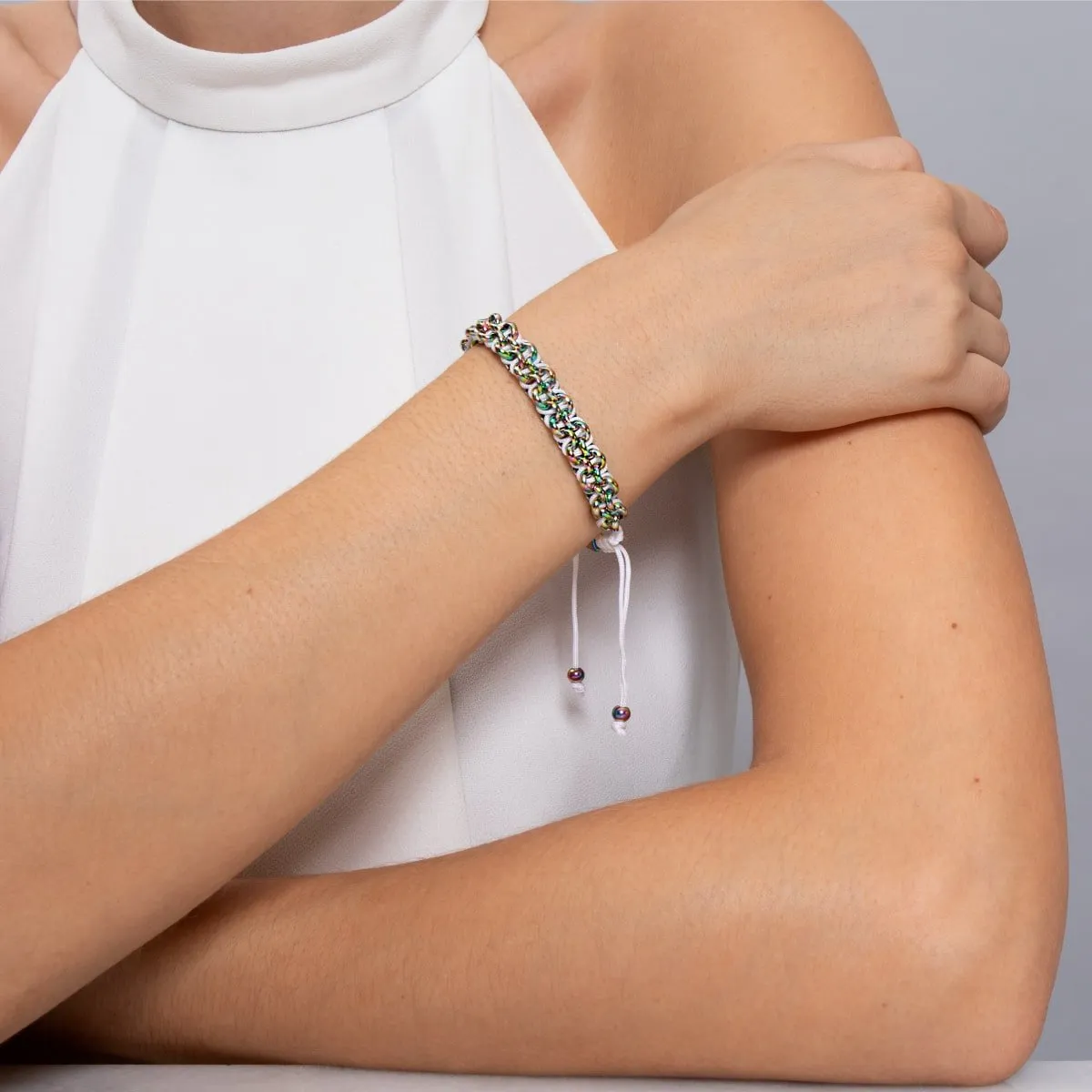Chameleon Links | Mini Kismet Bracelet | White x Unicorn Silver