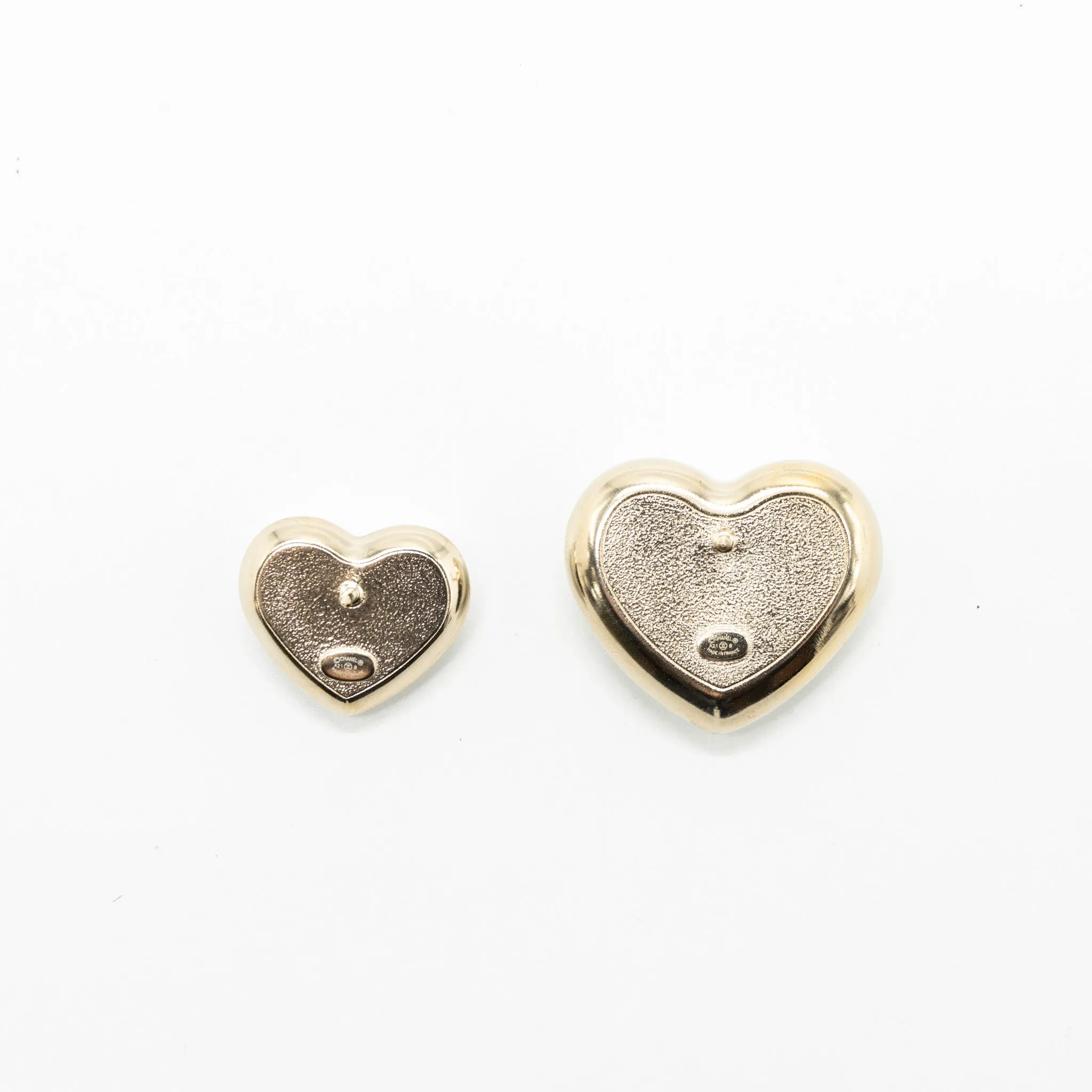Chanel 21K 2 Pins Ivory Heart Brooch Pearl/Crystal LGHW