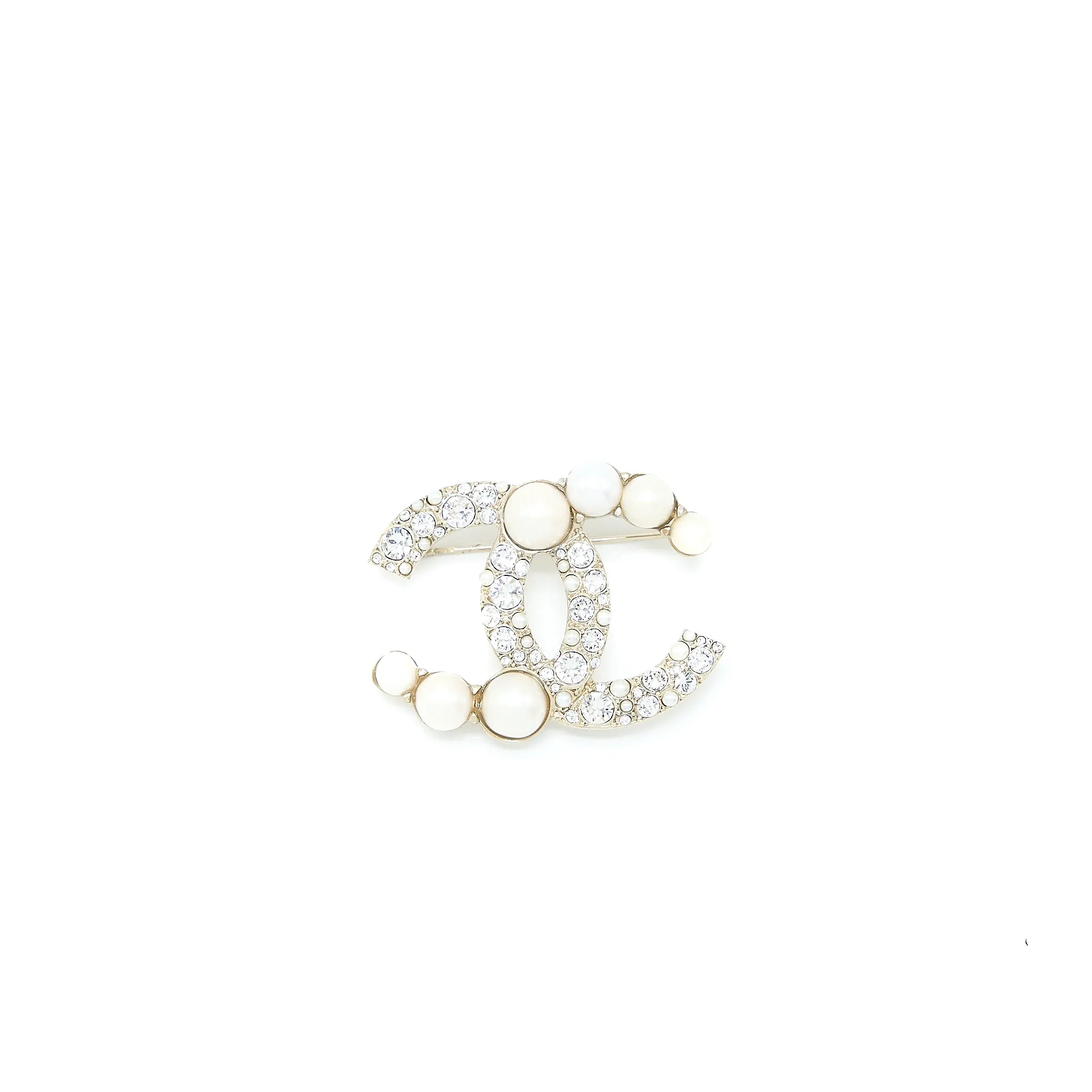 Chanel CC Logo Brooch Crystal/Pearl Light Gold Tone