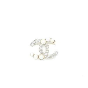 Chanel CC Logo Brooch Crystal/Pearl Light Gold Tone