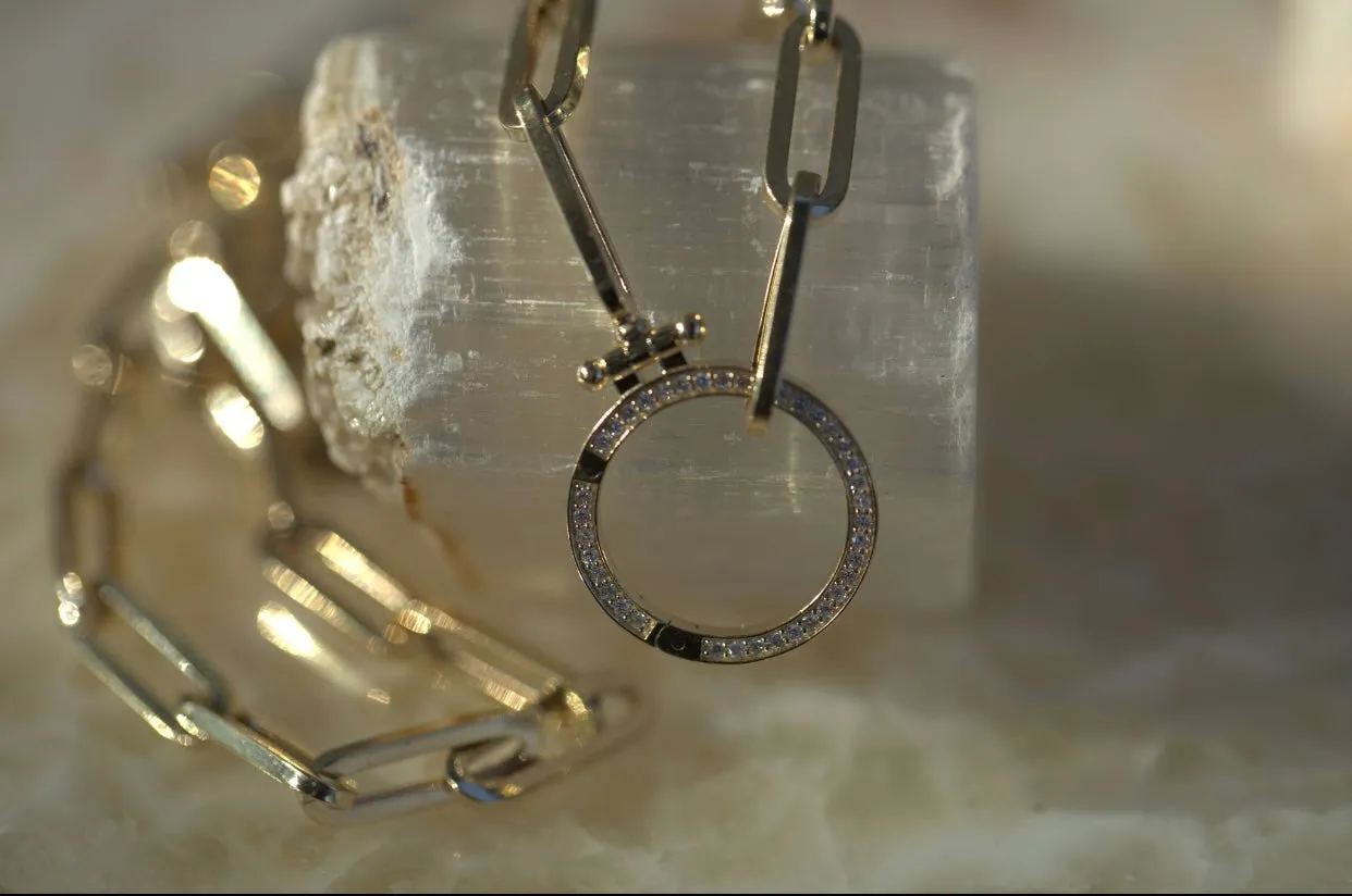 Charm Diamond Clasp & Paperclip Chain Necklace
