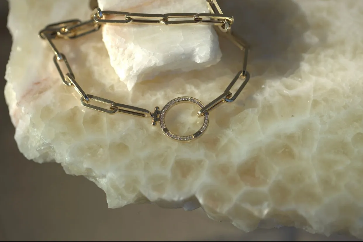 Charm Diamond Clasp & Paperclip Chain Necklace