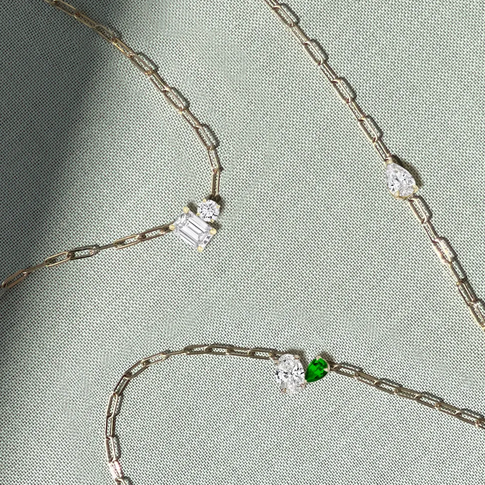 Charo Emerald-Round Diamond Toi Et Moi Necklace