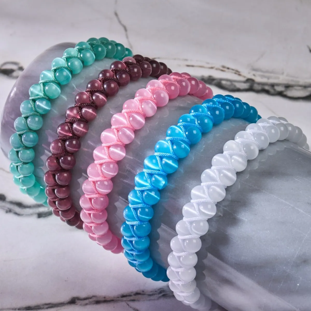 Chestnut | Silver | Cheshire Glass Double Macrame Bracelet