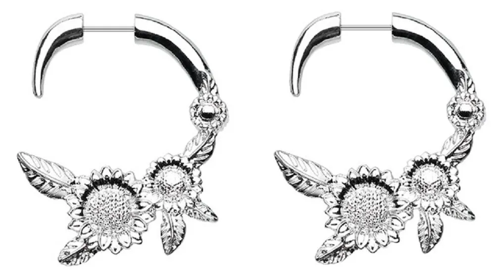 Classic Sunflower Fake Hanging Taper Earring 20g