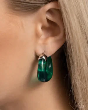 Clear Charm - Green - Abstract Paparazzi Hoop Earrings