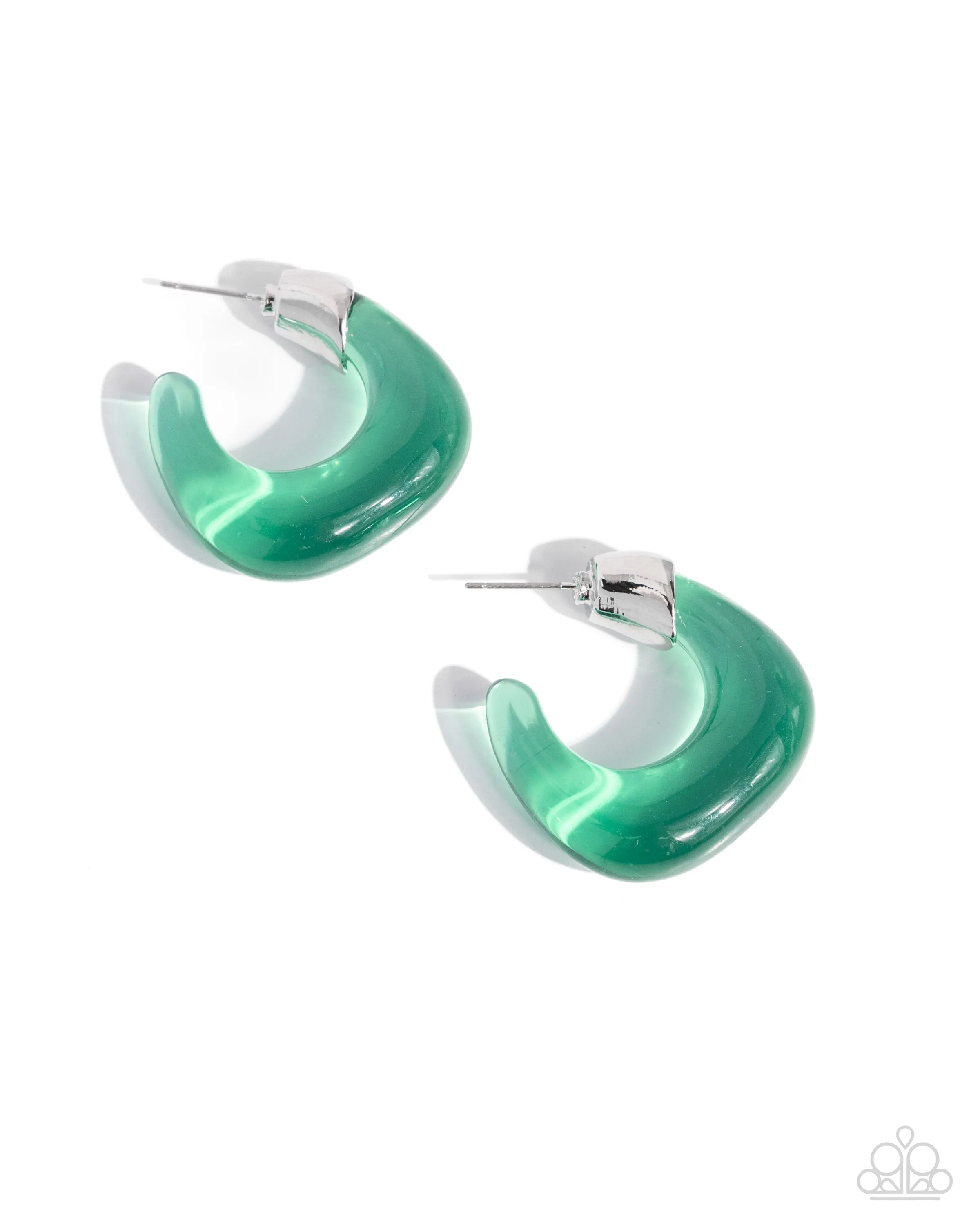 Clear Charm - Green - Abstract Paparazzi Hoop Earrings