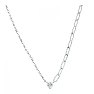 Clear Heart Paperclip and Cable Chain Necklace