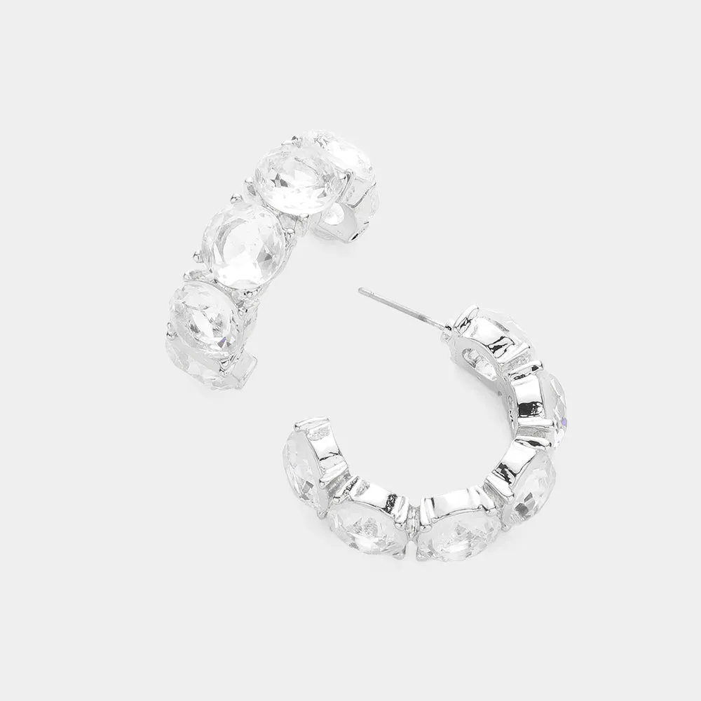 Clear Round Stone Half Hoop Pageant Earrings | Clear Interview Earrings |  584137