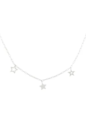 Clip Chain Necklace with 3 Charm Star Silver - Pack of 6