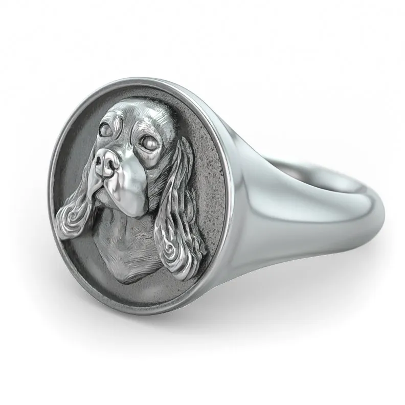 Cocker Spaniel Classic Round Signet Ring