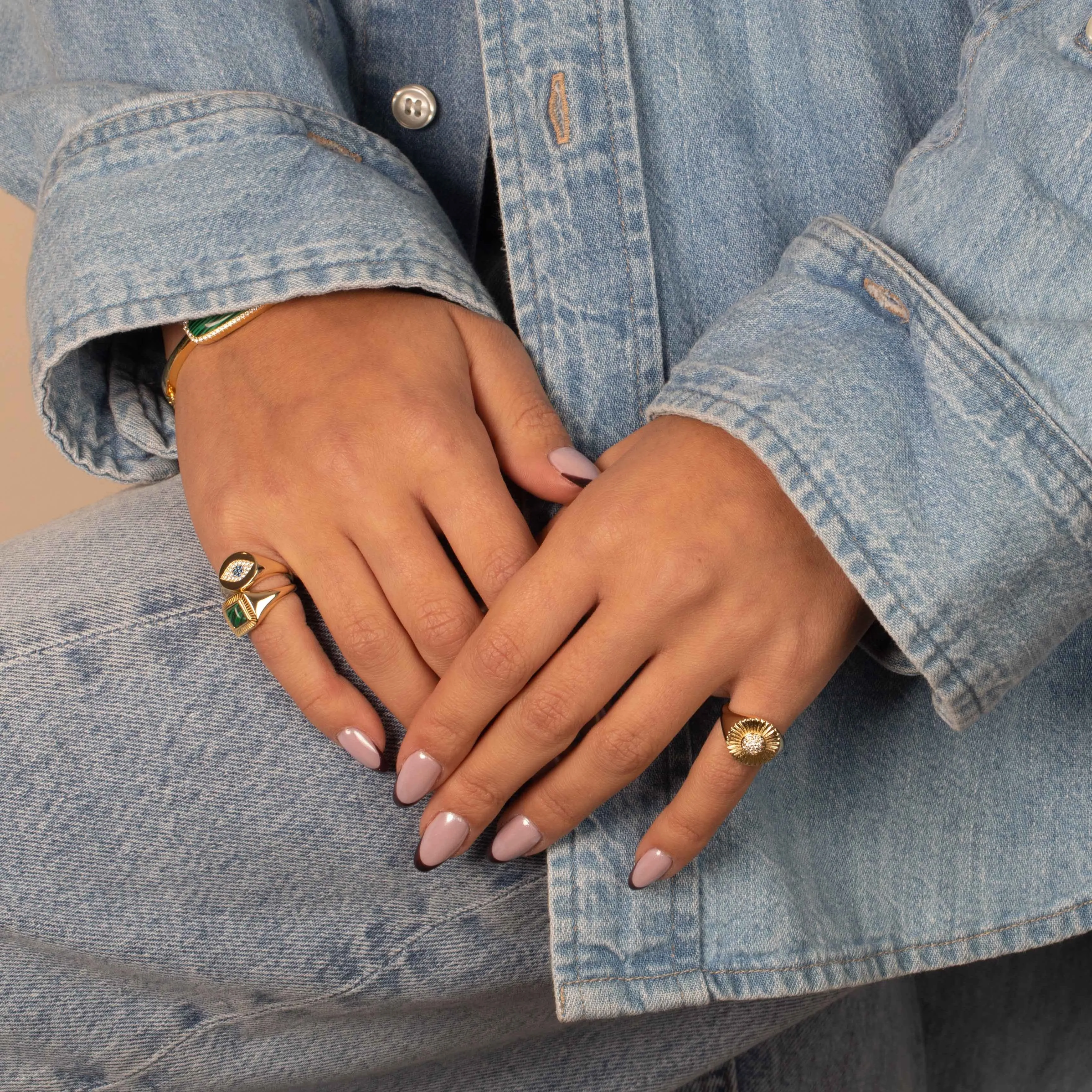 Colored Pave Evil Eye Signet Pinky Ring