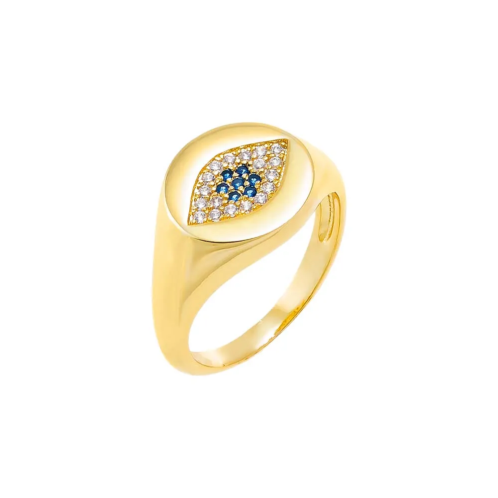 Colored Pave Evil Eye Signet Pinky Ring
