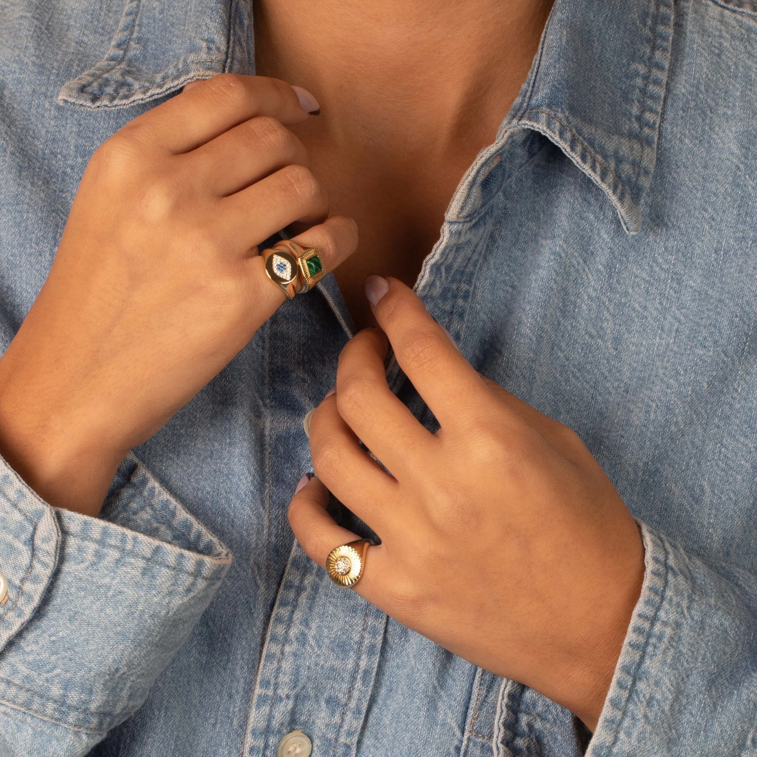 Colored Pave Evil Eye Signet Pinky Ring