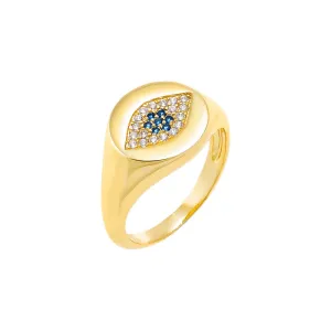 Colored Pave Evil Eye Signet Pinky Ring