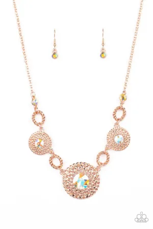 Cosmic Cosmos - Multi - Rose Gold Iridescent Rhinestone Floral Paparazzi Short Necklace
