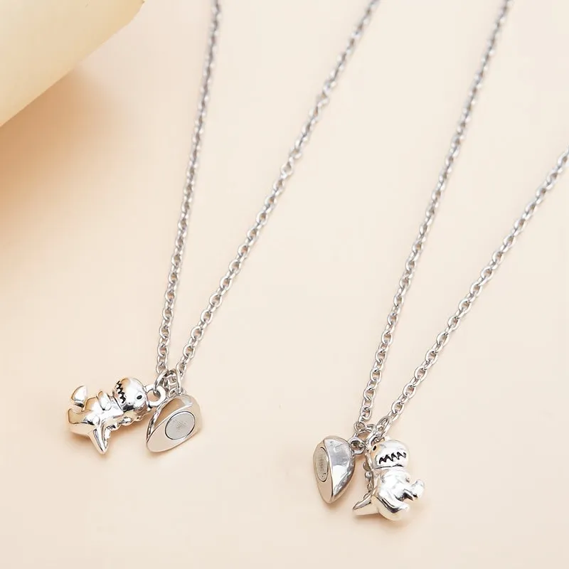 Couple Magnet Heart Dinosaur Pendant Necklaces for Friendship