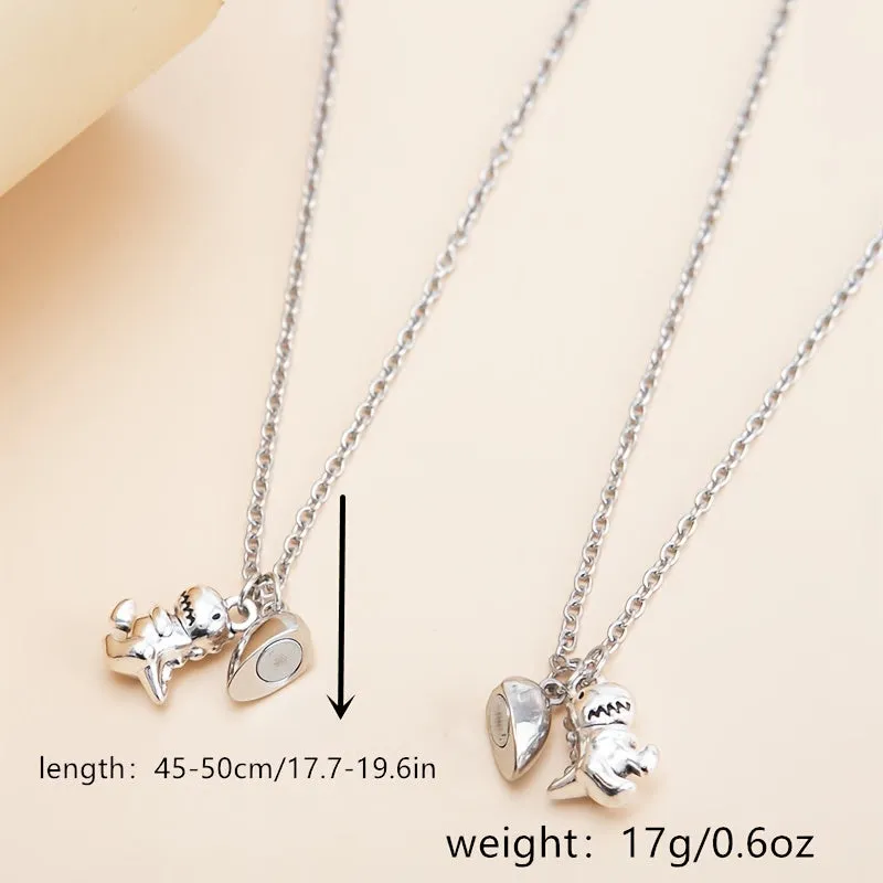 Couple Magnet Heart Dinosaur Pendant Necklaces for Friendship