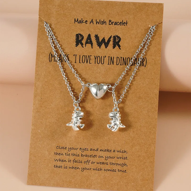 Couple Magnet Heart Dinosaur Pendant Necklaces for Friendship
