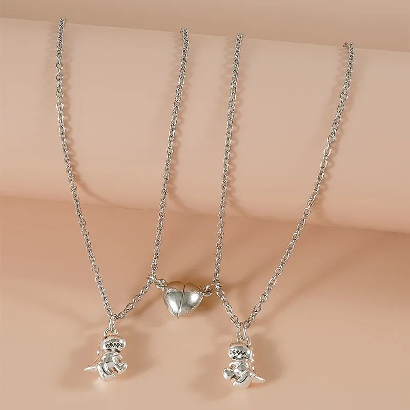 Couple Magnet Heart Dinosaur Pendant Necklaces for Friendship