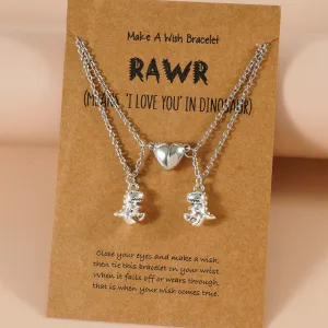 Couple Magnet Heart Dinosaur Pendant Necklaces for Friendship