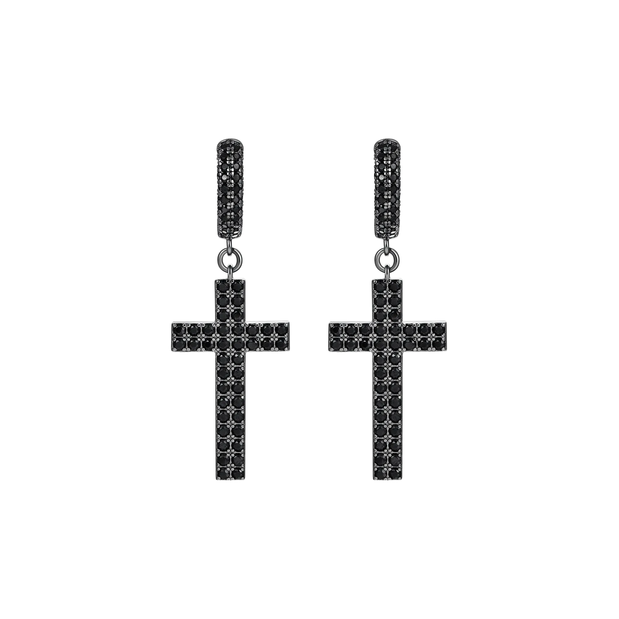 Cross Earring (with Two-Row Gems)