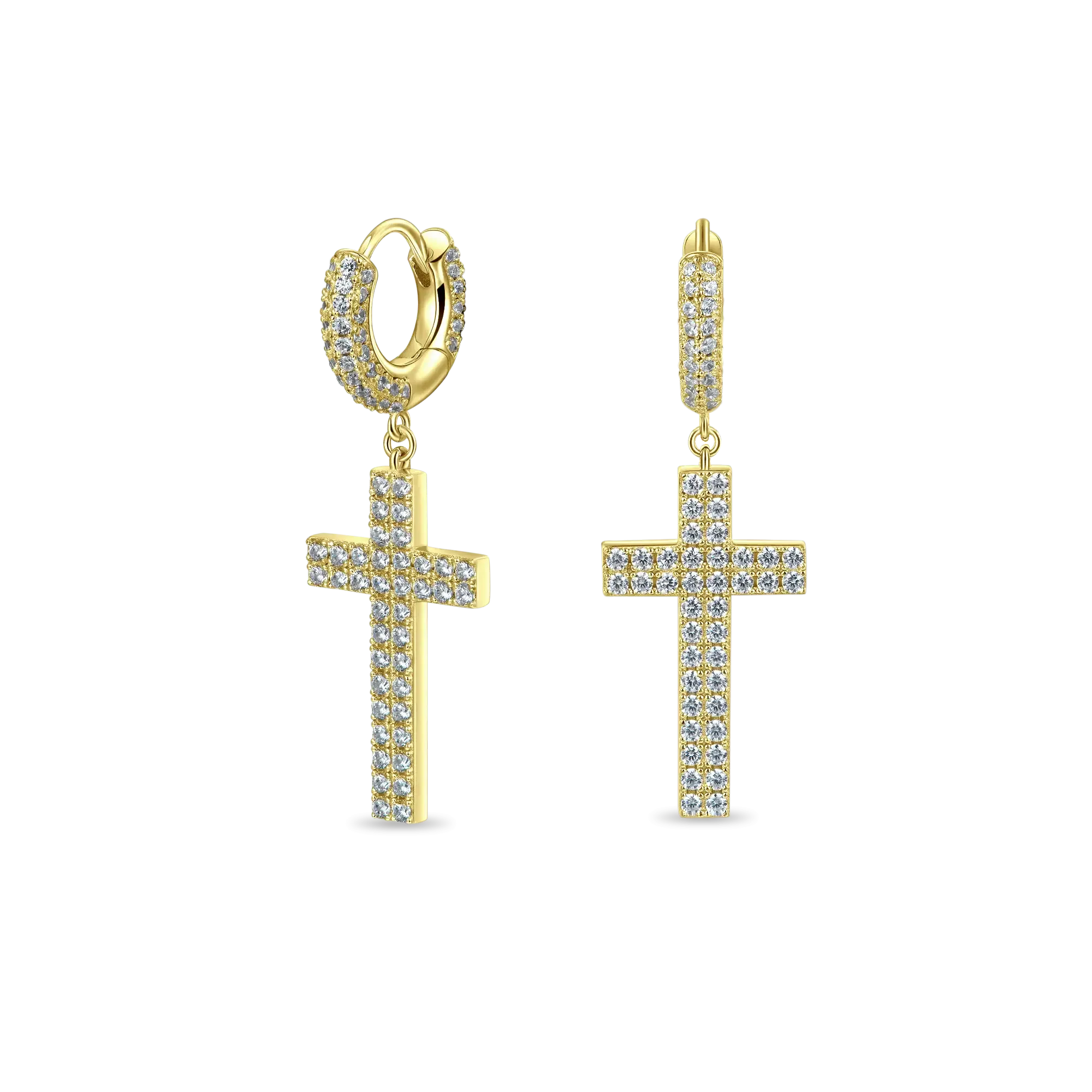 Cross Earring (with Two-Row Gems)