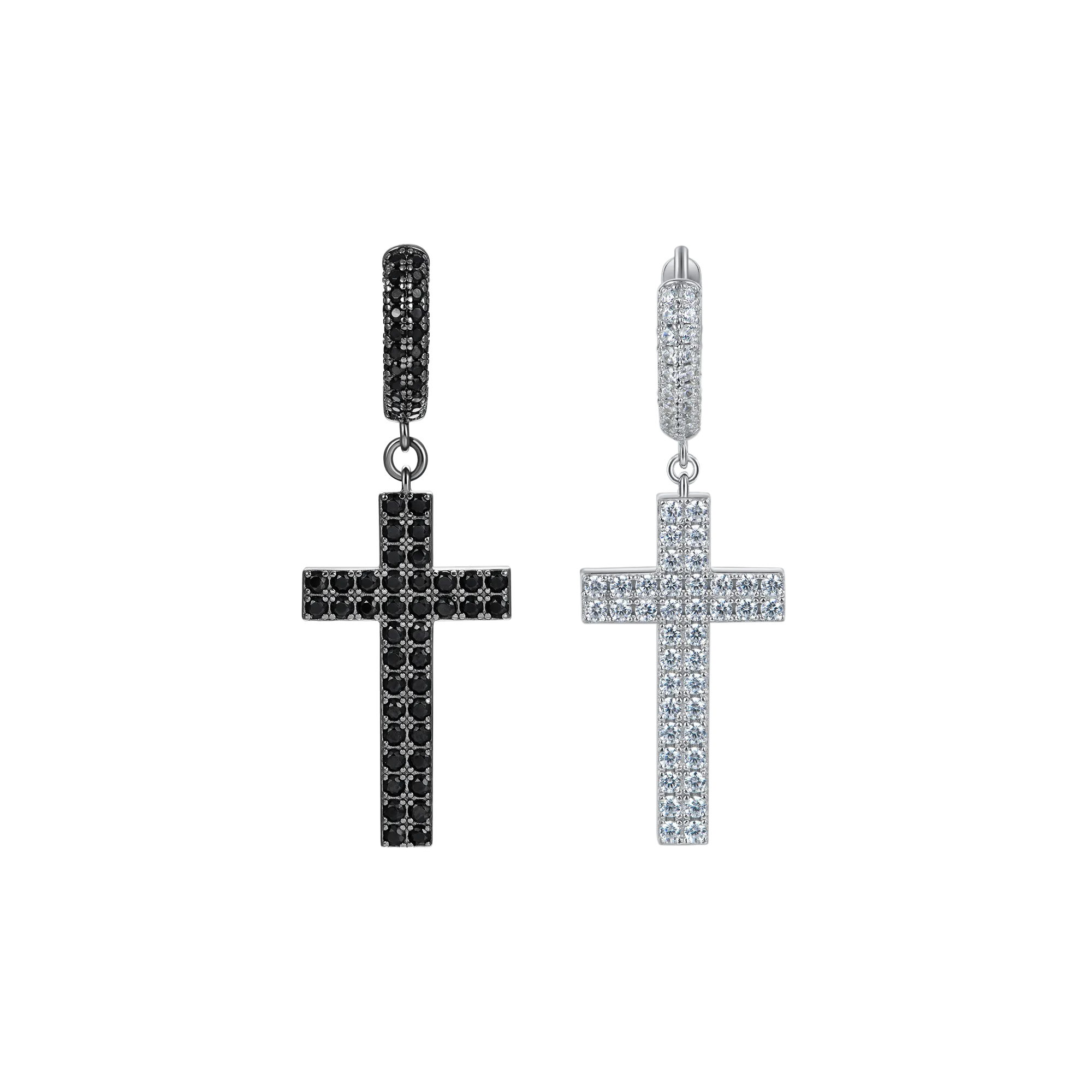 Cross Earring (with Two-Row Gems)