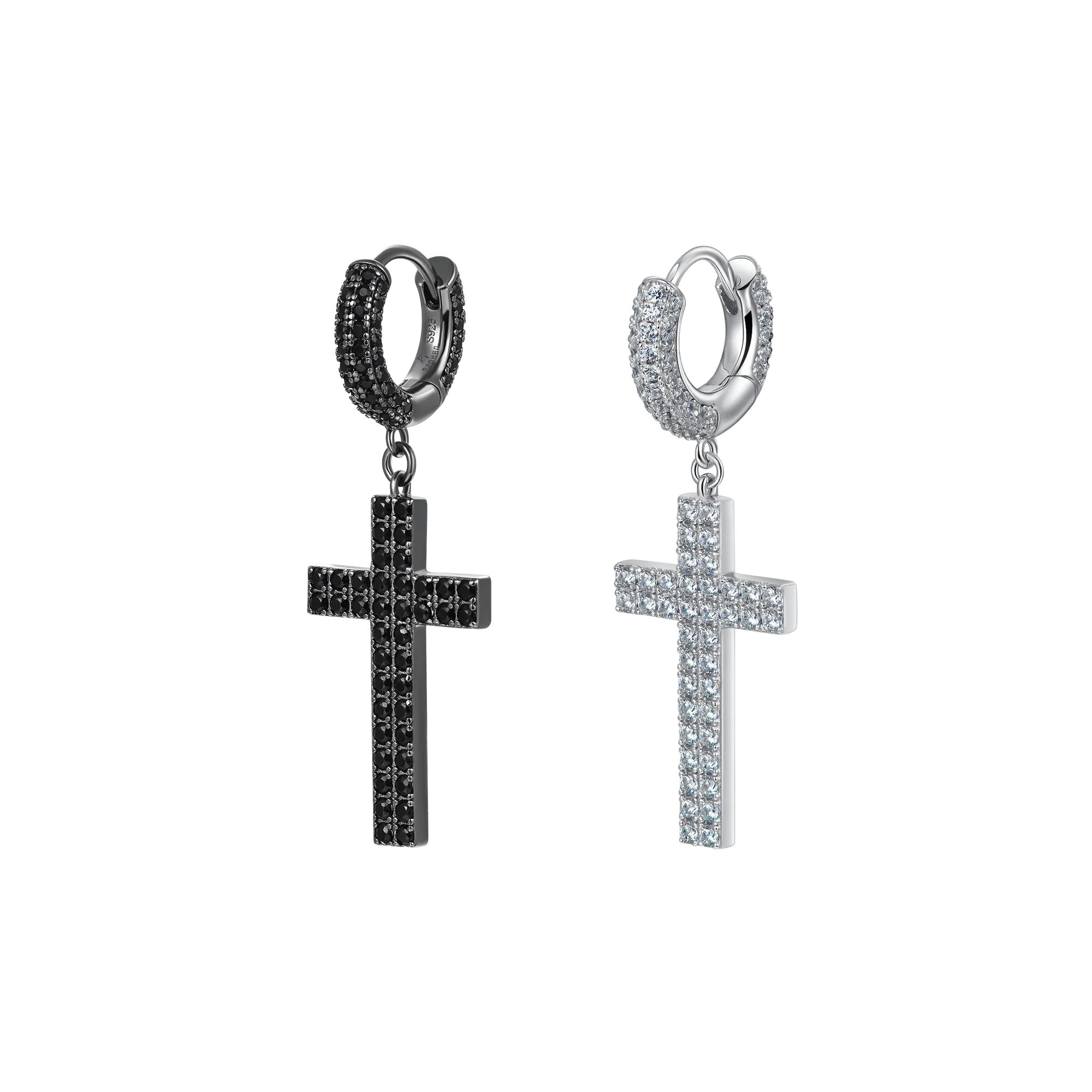 Cross Earring (with Two-Row Gems)