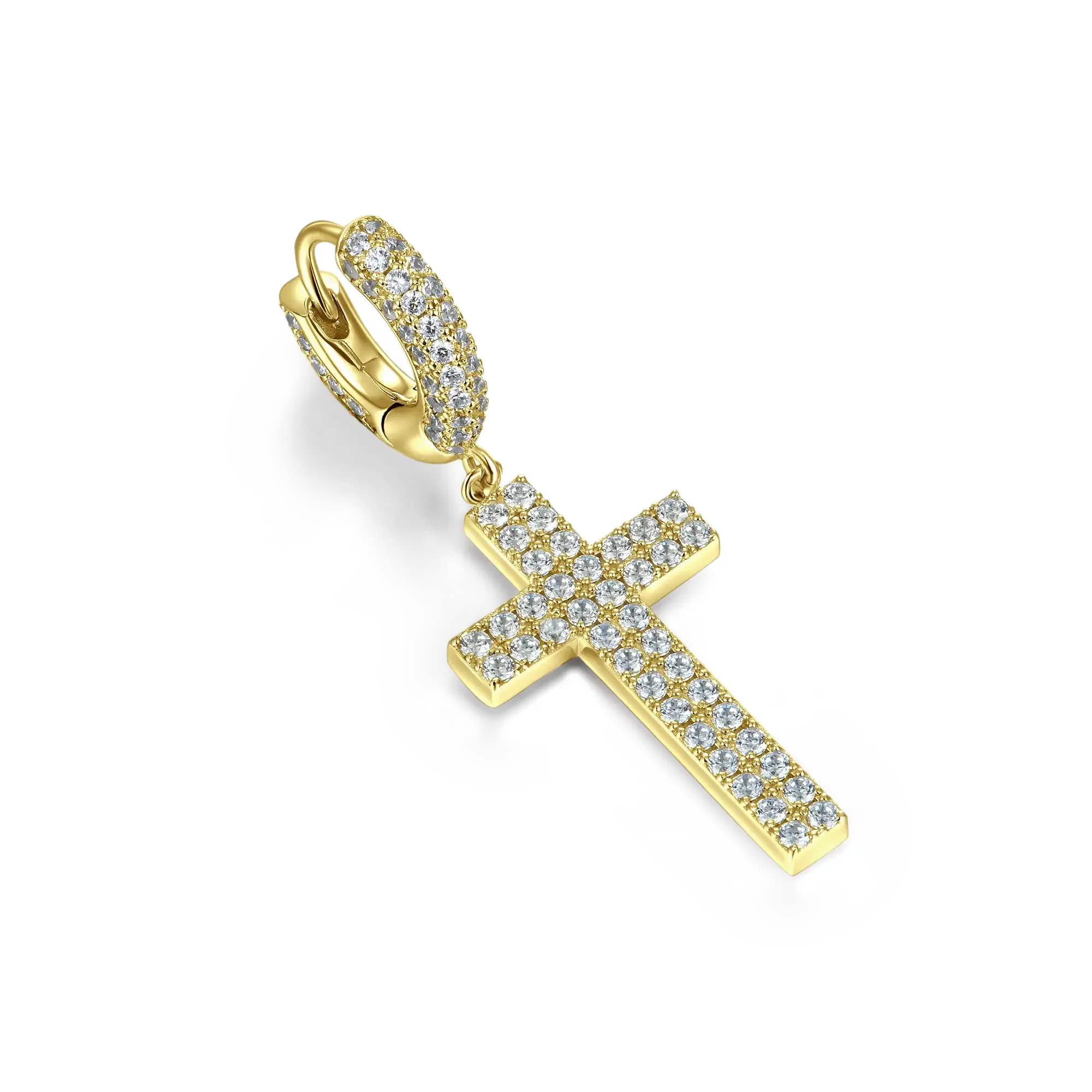 Cross Earring (with Two-Row Gems)