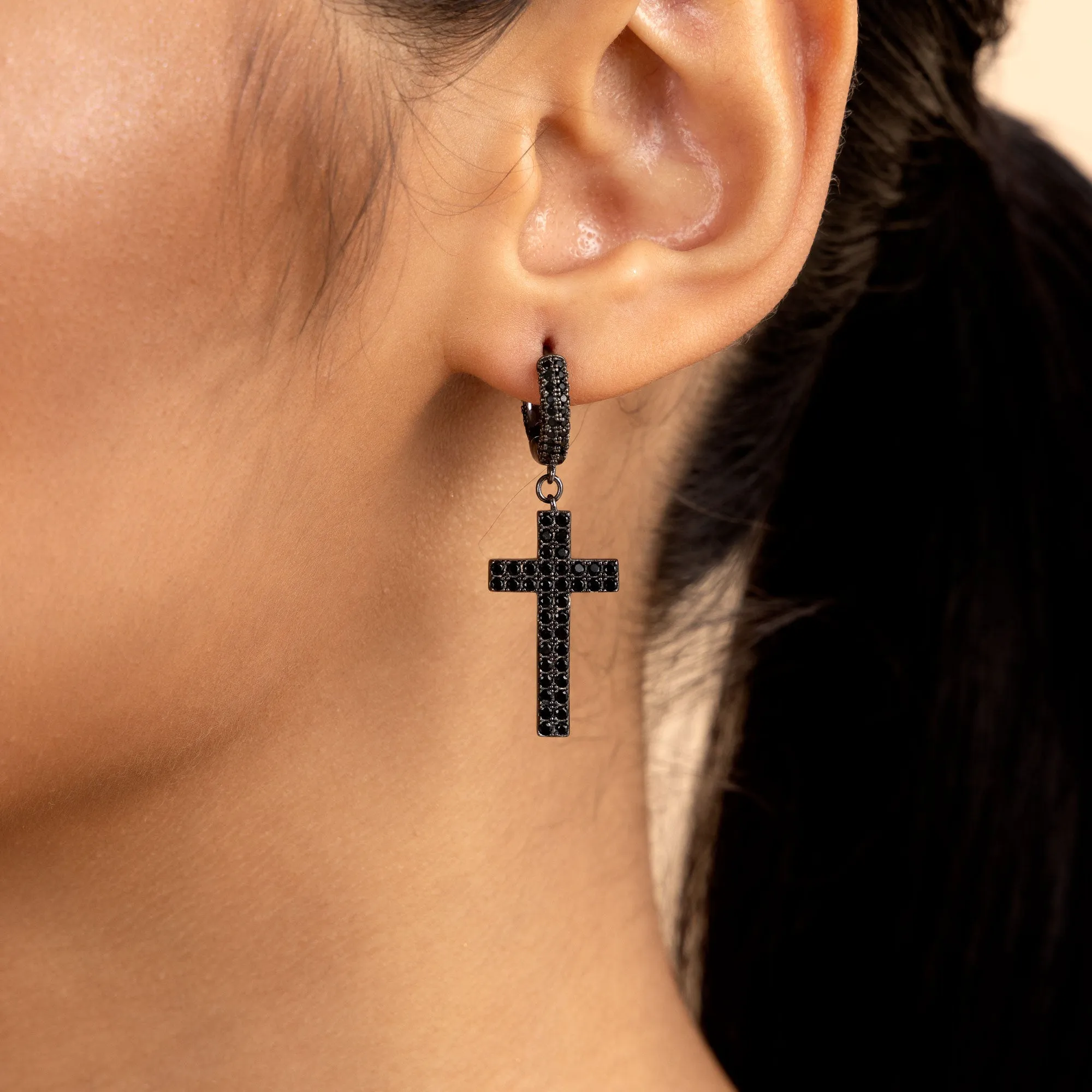 Cross Earring (with Two-Row Gems)