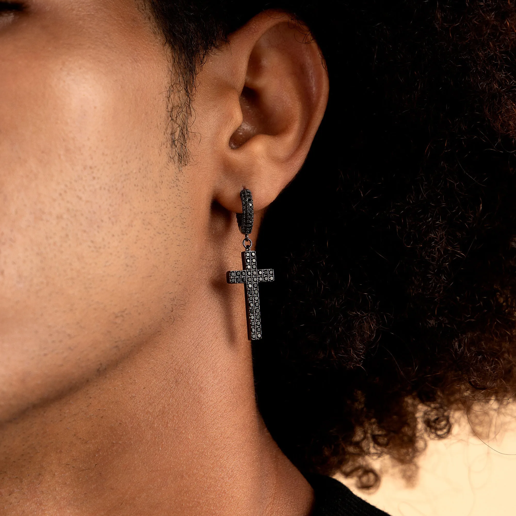 Cross Earring (with Two-Row Gems)