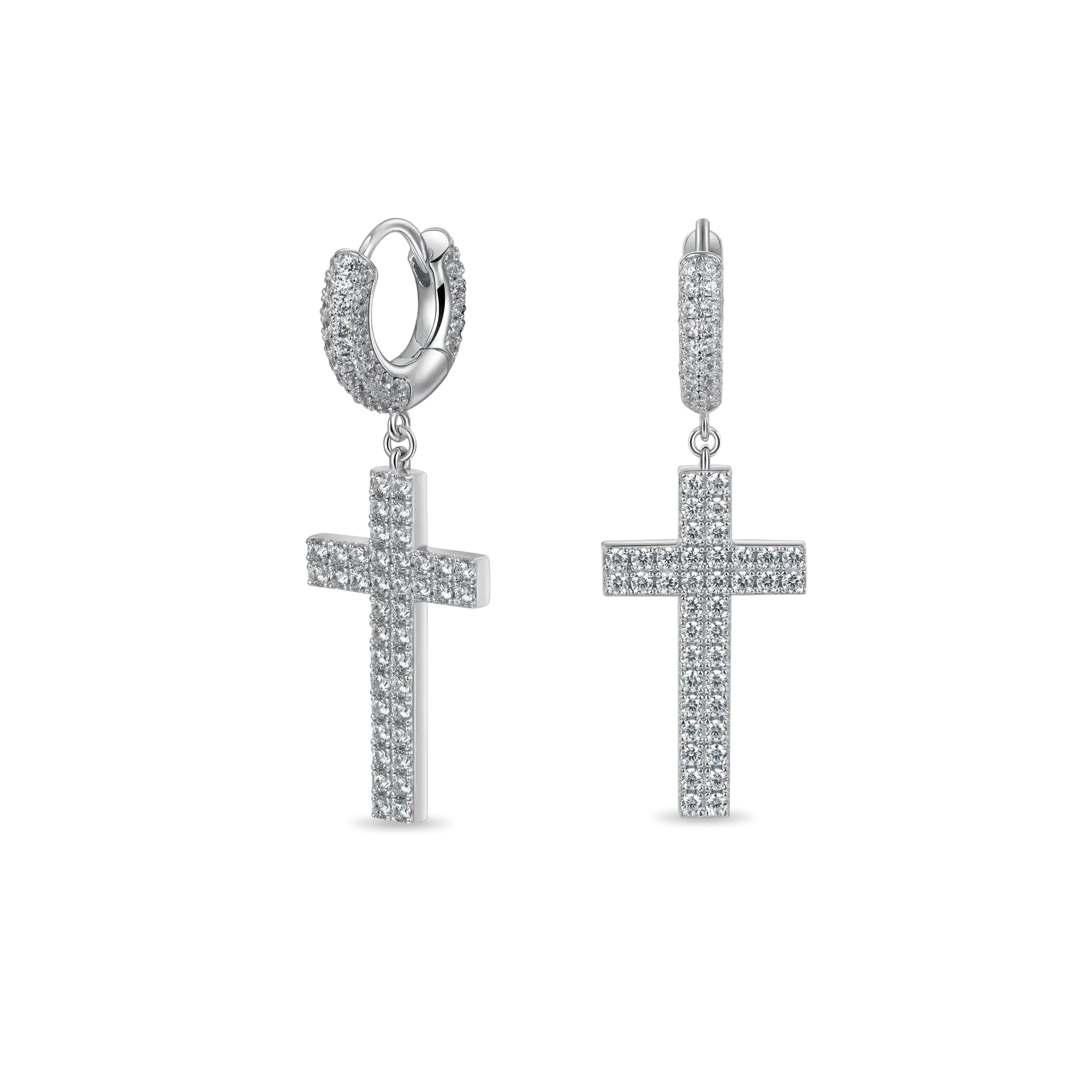 Cross Earring (with Two-Row Gems)