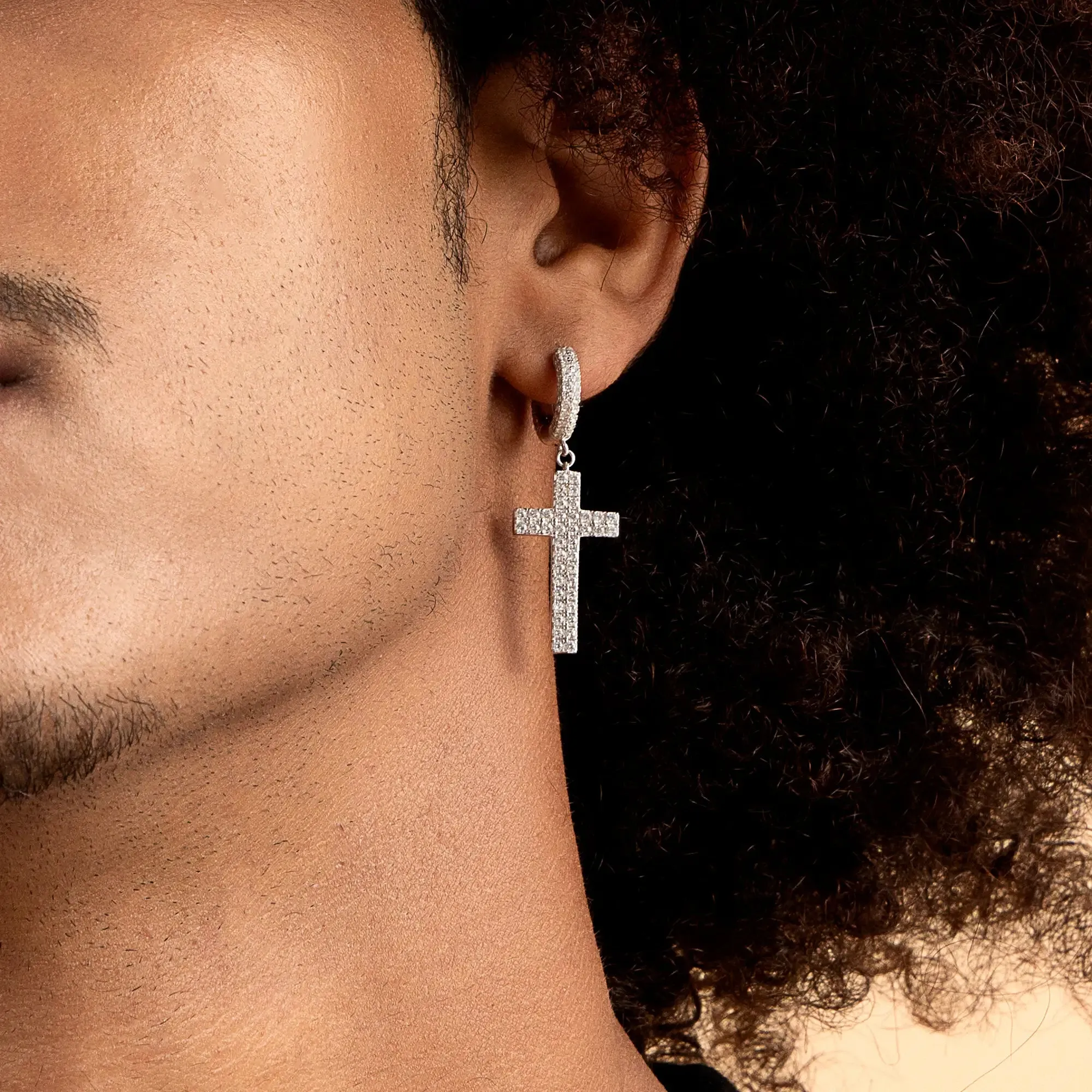 Cross Earring (with Two-Row Gems)