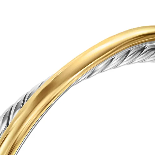 Crossover Two Row Cuff Bracelet in Sterling Silver with 14K Yellow Gold, 11mm, Size Small