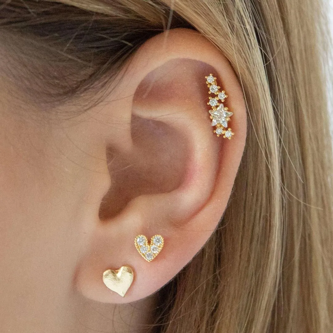 Crystal Heart Piercing Barbell Ball Back Earrings Sleeper Earrings