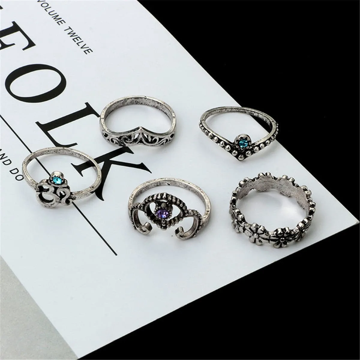 Cubic Zirconia & Silver-Plated Leaf Ring Set