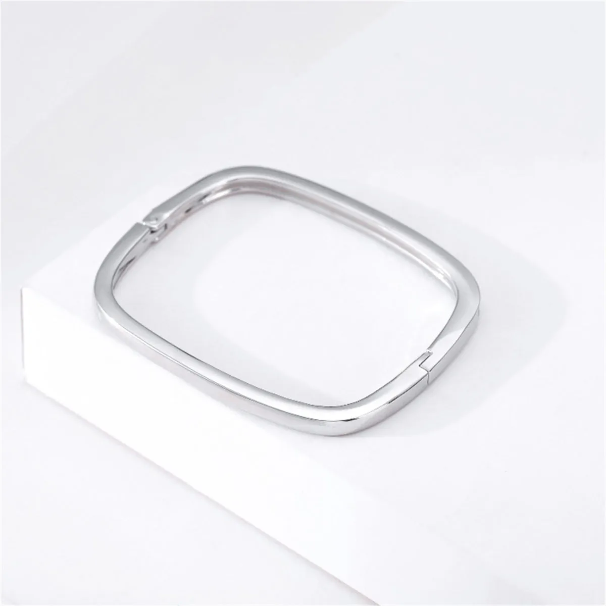 Cubic Zirconia & Silver-Plated Thin Square Bangle