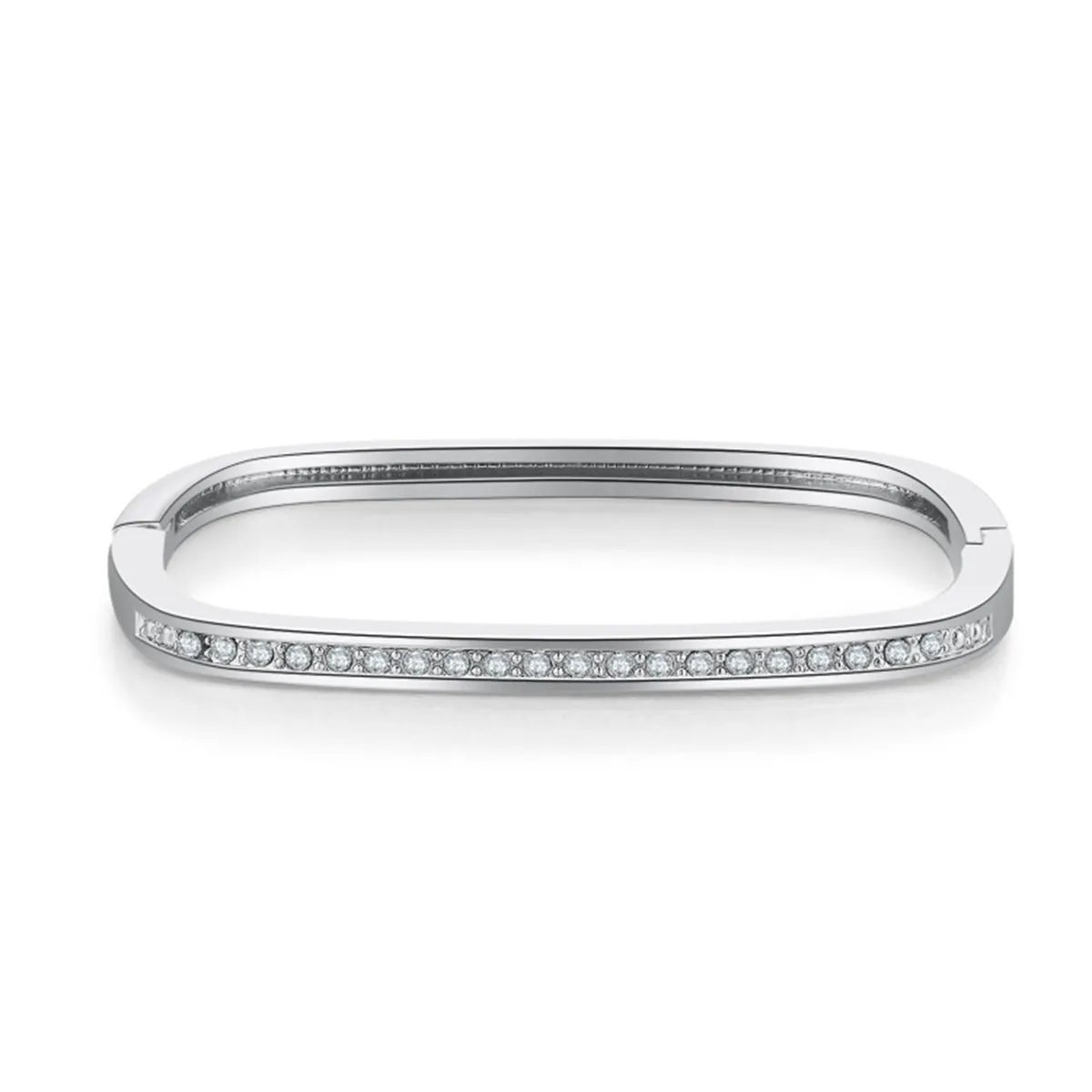 Cubic Zirconia & Silver-Plated Thin Square Bangle