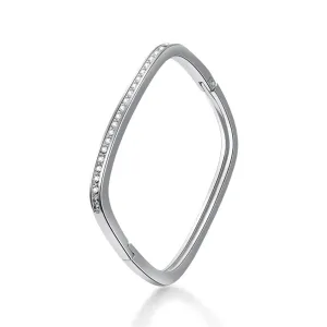 Cubic Zirconia & Silver-Plated Thin Square Bangle