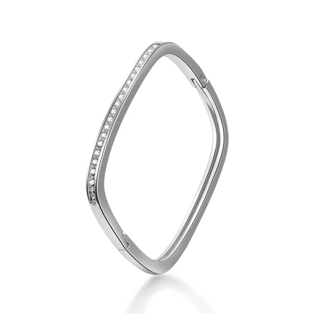 Cubic Zirconia & Silver-Plated Thin Square Bangle